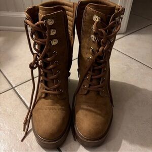 Very G Brown Lace-Up Combat Boots